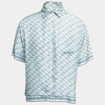 Pre Owned Dior Blue Oblique Silk Button Front Hawaiian Shirt XXL