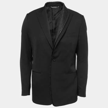 Pre Owned Dior Black Silk Monogram Detail Single Breasted Blazer L
