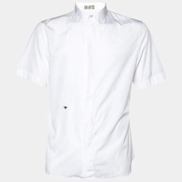 Pre Owned Dior Homme White Bee Embroidered Cotton Short Sleeve Shirt XL