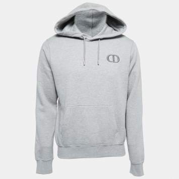 Pre Owned Dior Grey Logo Embroidered Cotton Hoodie S