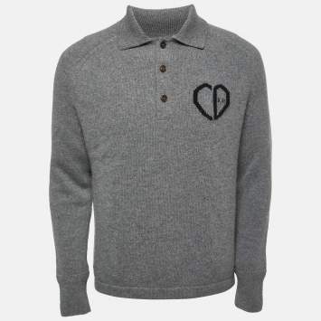 Pre Owned Dior Grey Logo Embroidered Wool Blend Polo Full Sleeve T-Shirt S