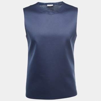 Pre Owned Dior Navy Blue Satin Sleeveless T-Shirt S