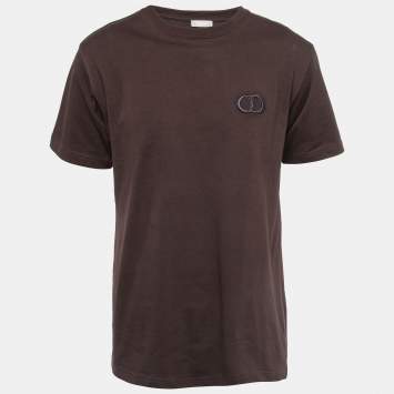 Pre Owned Dior Homme Brown Cotton CD Icon Embroidered Crew Neck T-Shirt M