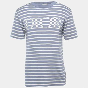 Pre Owned Dior Purple Striped Knit Crew Neck Half Sleeve T-Shirt XS