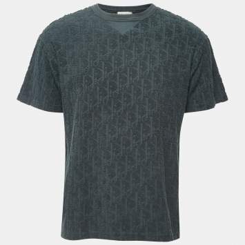 Pre Owned Dior Dark Green Oblique Patterned Terry Cotton Relaxed Fit T-Shirt S