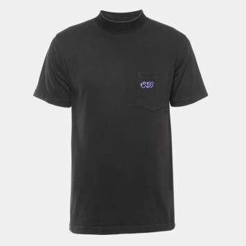 Pre Owned Dior Black Logo Embroidered Cotton Crew Neck Half Sleeve T-Shirt M