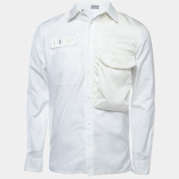 Pre Owned Dior White/Yellow Nylon Logo Embroidered Patch Button Front Full Sleeve Shirt S