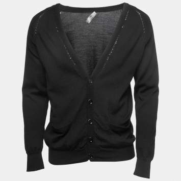 Pre Owned Dior Black Wool Button Front Cardigan L