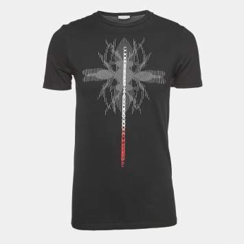 Pre Owned Dior Black Bee Script Print Cotton Half Sleeve T-Shirt XS