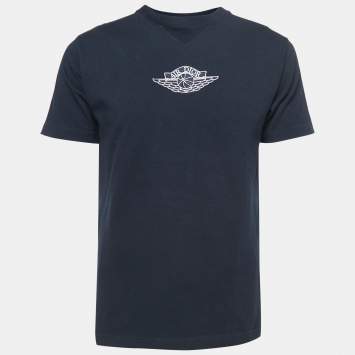 Pre Owned Dior Navy Blue Logo Print Half Sleeve T-Shirt S