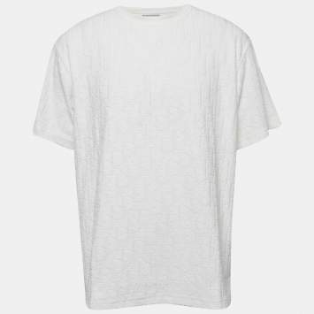 Pre Owned Dior White Oblique Jacquard Terry Cotton Relaxed Fit T-Shirt XL