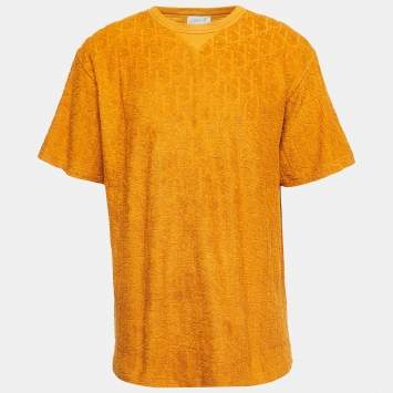 Pre Owned Dior Mustard Yellow Oblique Jacquard Terry Cotton Relaxed Fit T-Shirt XL