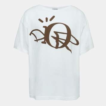 Pre Owned Dior Homme White Logo Print Cotton Half Sleeve T-Shirt L