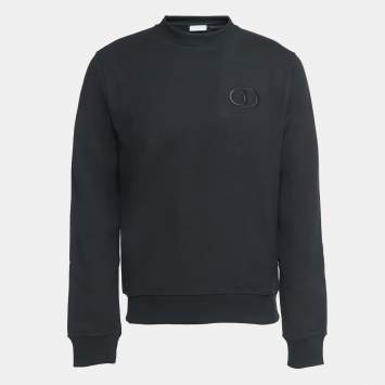 Pre Owned Dior Homme Black Logo Embroidered Cotton Crew Neck Sweatshirt M