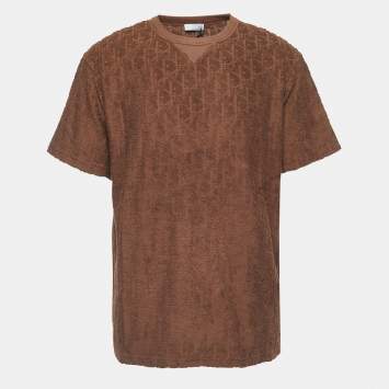 Pre Owned Dior Brown Oblique Jacquard Terry Cotton Relaxed Fit T-Shirt L
