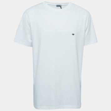 Pre Owned Dior Homme White Bee Embroidered Cotton Crew Neck T-Shirt XL