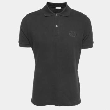 Pre Owned Dior Black Cotton Pique Logo-Embroidered Polo T-Shirt M