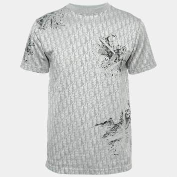 Pre Owned Dior X Daniel Arsham Grey Oblique Jacquard Knit T-Shirt S