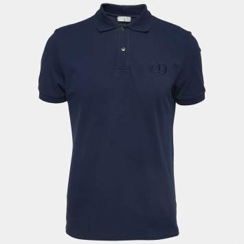 Pre Owned Dior Navy Blue Cotton Pique Logo-Embroidered Polo T-Shirt L