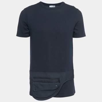Pre Owned Dior Navy Blue Cotton Saddle Bag T-Shirt M