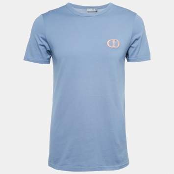 Pre Owned Dior Light Blue Cotton CD Icon Embroidered T-Shirt S