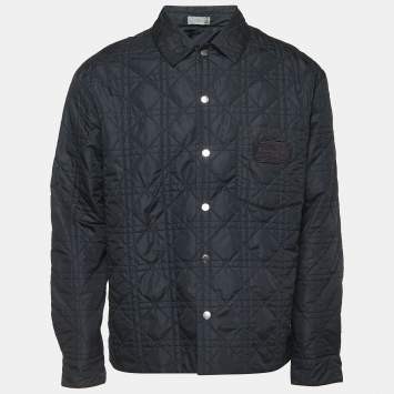 Pre Owned Dior Homme Navy Blue Cannage Quilt Nylon Blend Oversized Shirt L