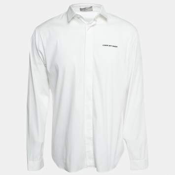 Pre Owned Dior White Cotton Logo Embroidered Button-Up Shirt XL
