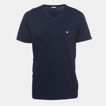 Pre Owned Dior Navy Blue Cotton V-Neck T-Shirt XL