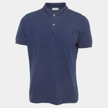Pre Owned Dior Navy Blue Cotton Pique Embroidered Logo Polo T-Shirt L
