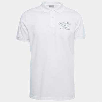 Pre Owned Dior White Cotton Pique Embroidered Polo T-Shirt L