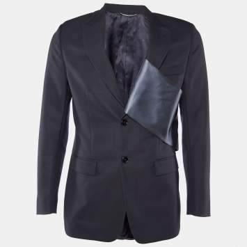 Pre Owned Dior Homme Navy Blue Wool & Mohair Draped Satin Detail Blazer M