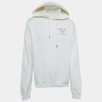 Pre Owned Dior White Logo Embroidered Cotton Hoodie L