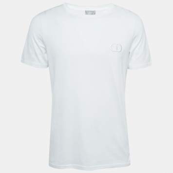 Pre Owned Dior Homme White CD Embroidered Cotton Short Sleeve T-Shirt L