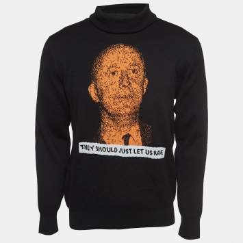 Pre Owned Dior Homme Black Mr.Dior Jacquard Wool Turtle Neck Sweater L