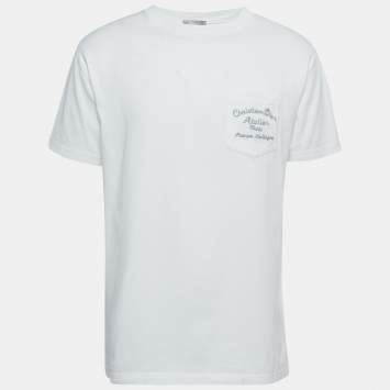 Pre Owned Dior Homme White Logo Embroidered Cotton T-Shirt S