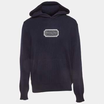 Pre Owned Dior Homme Navy Blue Logo Patch Cashmere Hoodie L