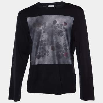 Pre Owned Dior Homme Black Rose Poster Print Wool Long Sleeve Jumper XL