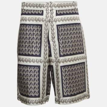 Pre Owned Dior Homme White Oblique Print Silk Bermuda Shorts XL