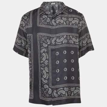 Pre Owned Dior Homme Navy Blue Bandana Motif Print Silk Buttoned Half Sleeve Shirt M