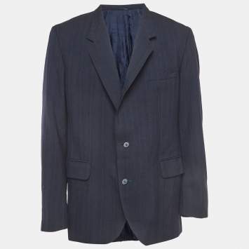 Dior Vintage Navy Blue Pinstripes Wool Single Breasted Blazer XL