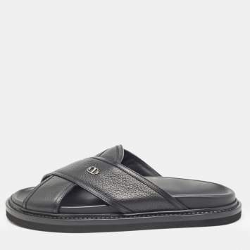 Pre Owned Dior Black Leather Aqua Criss Cross Flat Sandals Size 40.5