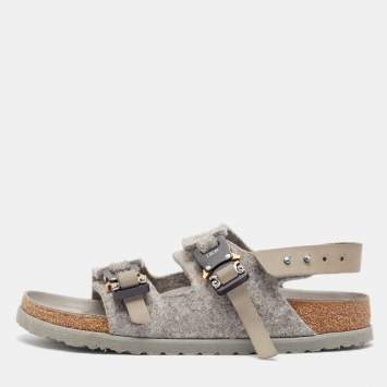 Pre Owned Dior X Birkenstock Grey Wool Slingback Sandals Size 40