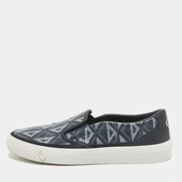 Pre Owned Dior Blue Canvas Leather Slip On Sneakers Size 45