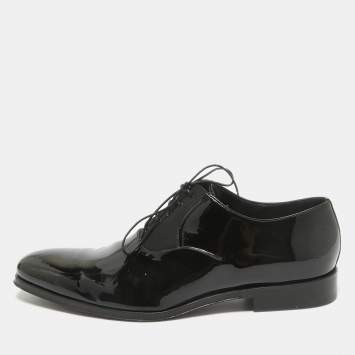 Pre Owned Dior Black Patent Leather Lace Up Oxfords Size 41.5