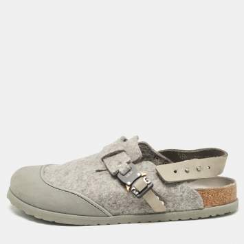 Pre Owned Dior X Birkenstock Grey Fur and Leather Slingback Mules Size 44