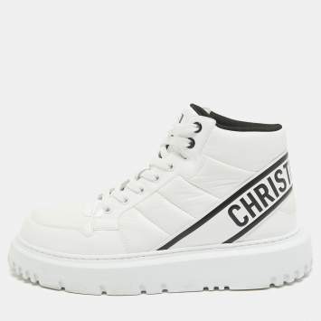 Pre Owned Dior White Nylon and Patent Leather D-Player Sneakers Size 39.5