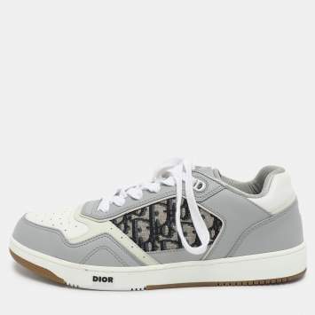 Pre Owned Dior Grey/White Leather and Oblique Fabric B27 Low Top Sneakers Size 43.5