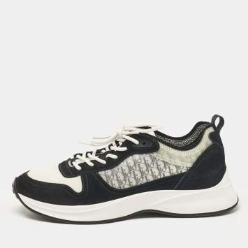 Pre Owned Dior Black PVC and Suede B25 Lace Up Sneakers Size 43