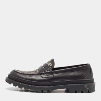 Pre Owned Dior Black Jacquard and Leather Explorer Loafers Size 42.5