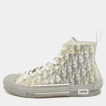 Pre Owned Dior Grey Mesh and Rubber B23 High Top Sneakers Size 45